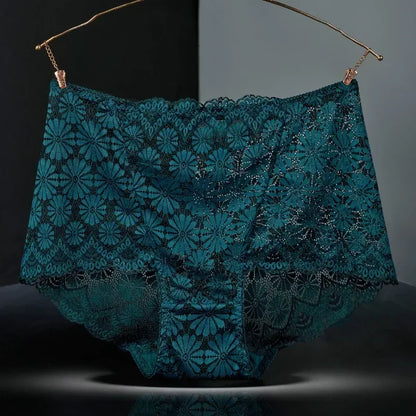 1Pc Fashion Women High Waist Plus Size Panties Lace Mesh Floral Transparent Briefs Underwear Solid Seamless Underpants Lingerie