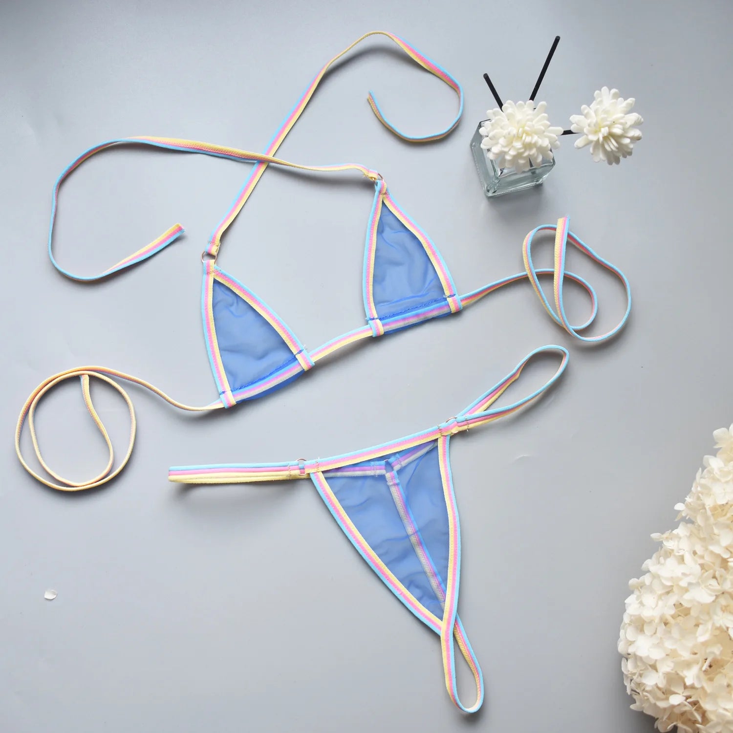 Women's Lingerie Set Sheer Mesh Design Bikini & Thong Comfort Stylish Nightwear Underwear for Women Available in 6 Colors S-XL