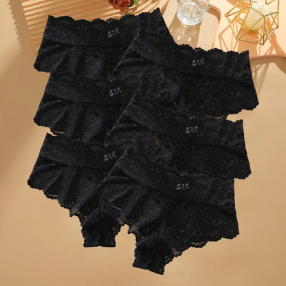 6pcs/SET Women Sexy Lace Splicing Panties High Waist Plus Size Seamless Briefs Hollow Comfortable And Breathable Lingerie S-XXL