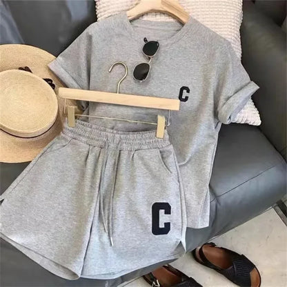 2 Piece Set Women Summer Sleepwear Loose Short Sleeve T-Shirt Casual Shorts Sports Print Letter Suit Large Size Short Pajamas
