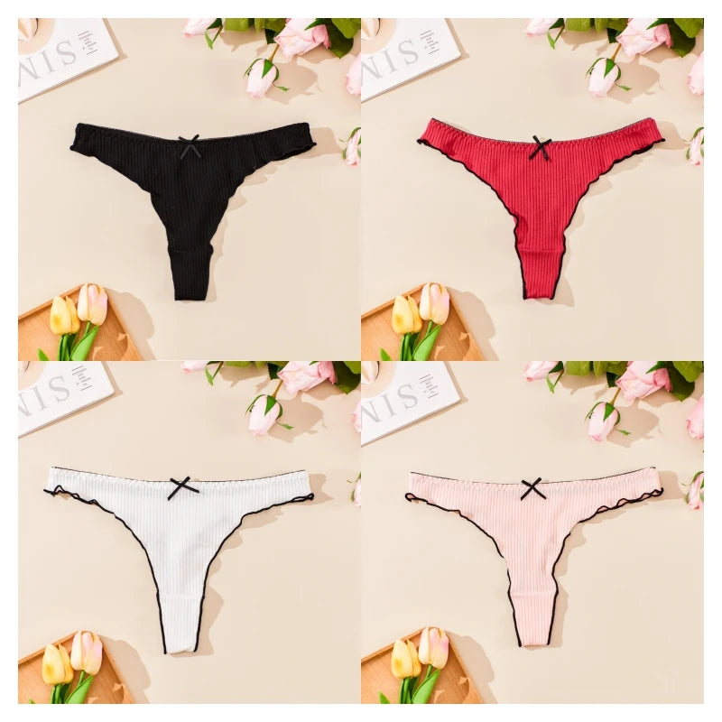 4PCS Breathable Comfortable Cotton Women's Thong Sexy G-string Skin-friendly Women's Underwear Seamless Stretchy Women's Panties