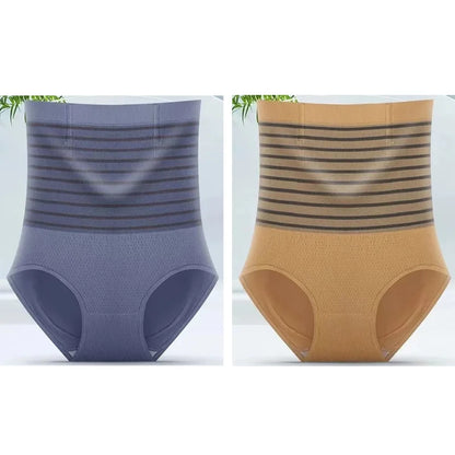 2pcs Women No Trace High Waist Shaping Briefs Body Shaper Slimming Underwear Butt Lifter Control Panties Stripe Shapewear Pants