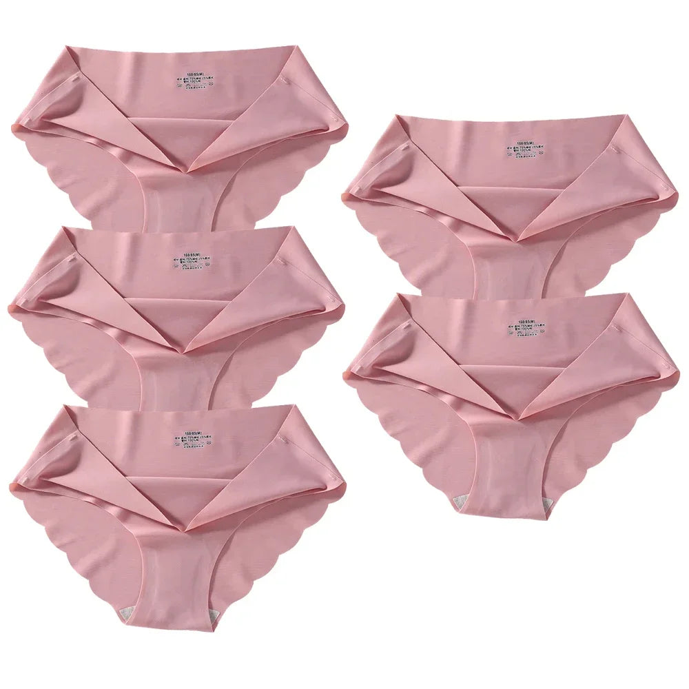 Seamless Silk Briefs Sexy Panties For Women Mid Waist Comfortable Girl Silk Panty Female Underpants Woman Lingerie  5 PCS/Set