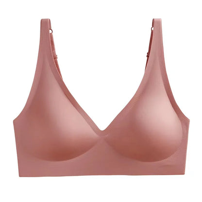 Soft Support Jelly Glue French Deep V Underwear Women's No Steel Ring Small Chest Gathered Comfortable Adjustment Seamless Bra