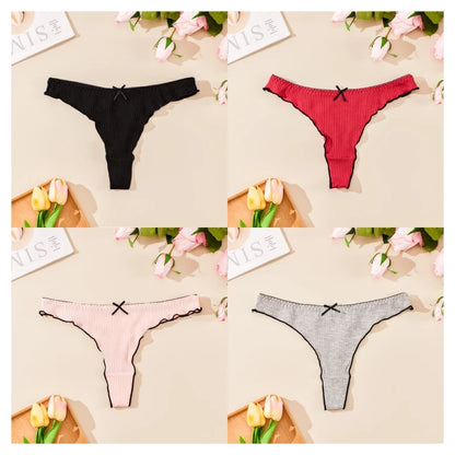 4PCS Breathable Comfortable Cotton Women's Thong Sexy G-string Skin-friendly Women's Underwear Seamless Stretchy Women's Panties