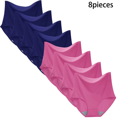 8 pieces Ice silk Women Underwear Slim Belly Tight fit Pants Seamless Triangular Briefs Soft Lingerie Elastic Panties Large Size