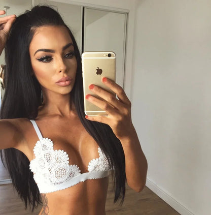 Sexy Women's Lace Floral Bralet Bra Bustier Adjusted Straps Crop Top Unpadded Plunge Bra Bralette