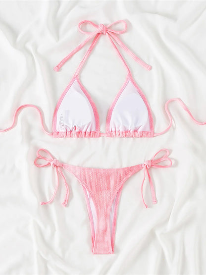 Sexy Mini Micro Thong Halter Strappy Bikini Female Swimsuit Women Swimwear Two-pieces Bikini set Bather Bathing Suit Swim K5401