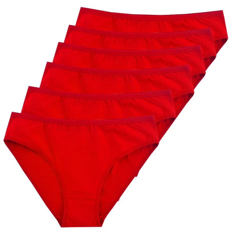 6pcs Women Panties Girl Sexy Underwear Solid Color Middle-Waisted Briefs Female Ventilation Soft Cotton Women's Underpants