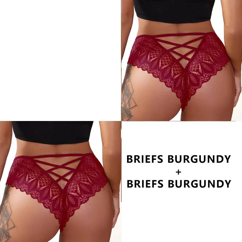 CINOON 2PCS/Set New Panties Women Lace Underwear Sexy Low-Waist Briefs Hollow Out G String Underpant Embroidery Female Lingerie