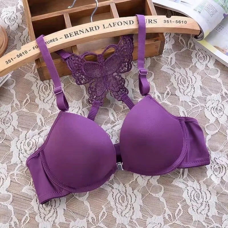 Front Buckle Butterfly Bra Brief Sets Detachable Double Straps Underwear for Women Romantic See Through Sexy Lingerie Sets