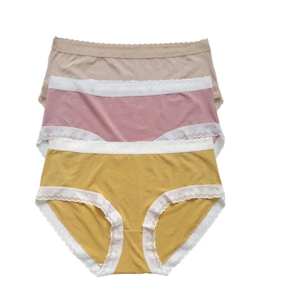 3Pcs/Set Low Rise Briefs Women Ice Silk Panties Breathable Seamless Underwear Solid Color Female Underpants Sexy Lingerie M-XL