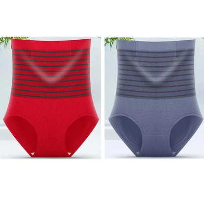 2pcs Women No Trace High Waist Shaping Briefs Body Shaper Slimming Underwear Butt Lifter Control Panties Stripe Shapewear Pants