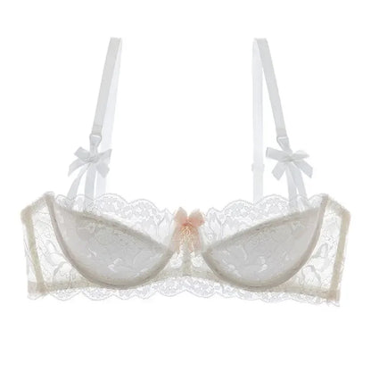 MOYISU Rabbit Ear AB Cup Pure Desire Girl Bra Set | Pull-up Bra with Bow | Breathable French lace Bra | Anti-slip Cup Date Night