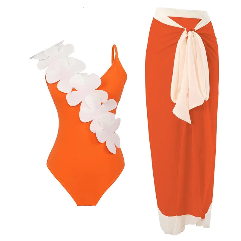 2023 Sexy Fashion One Piece Swimsuit Solid 3D Flower Summer Women Swimwear Beachwear Summer Luxury Monokini Bathing Suit