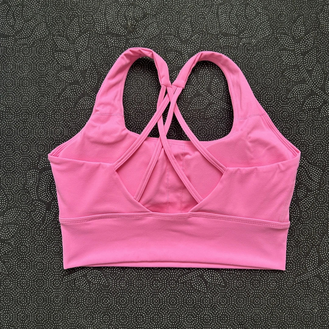 Solid Color Butter Cross Back Soft Push Up Gym Yoga Underwear Women Hollow back shoulder strap Fitness Tight sport Bra Top pad