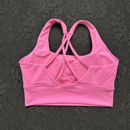 Solid Color Butter Cross Back Soft Push Up Gym Yoga Underwear Women Hollow back shoulder strap Fitness Tight sport Bra Top pad