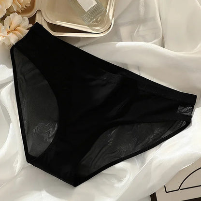 Sexy Mesh Ice Silk Solid Thin Breathable Underwear Middle Waist Elasticity Panties Women Seamless Comfortable Intimate Briefs