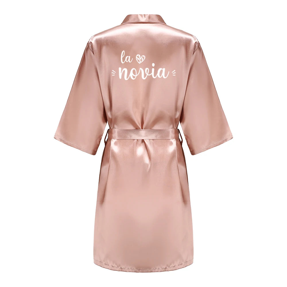 Sage Green Bridal Satin Robe Women Spanish Wedding Robe Novia Kimono Bride Party Bridesmaid Robes