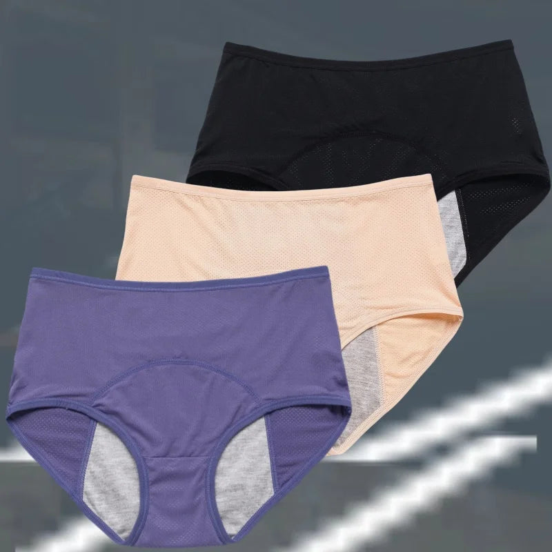 3pcs Women's Physiological Panties L-8XL Leak Proof Menstrual Comfortable Waterproof Plus Size Mid Waist Period Underwear