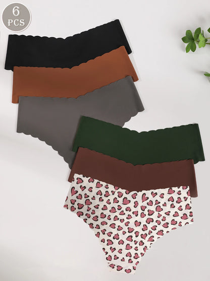 6-Pack Women's Underwear, Solid Color and Printed Mix, Seamless, Bare-Feel, Sexy and Comfortable Bikini Panties