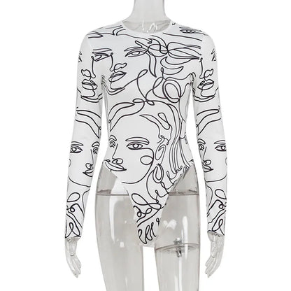 Ahagaga Elegant Skinny Women's Bodysuits Tees Sexy Solid O-Neck Regular Causal Long Sleeves Slim Fit Streetwear T Shirt Rompers