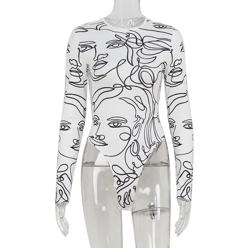 Ahagaga Elegant Skinny Women's Bodysuits Tees Sexy Solid O-Neck Regular Causal Long Sleeves Slim Fit Streetwear T Shirt Rompers