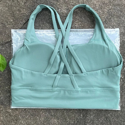 Solid Color Women Cross Back  Bra Fitness Underwear Soft Fitness Sport Bra Top Gym Yoga Athletic Workout With Chest Pad