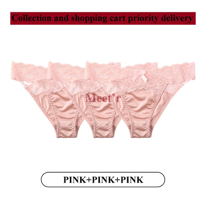 Meet'r 3Pcs/lot Women Sexy Lace Panties Low-waist Underwear Female G String Breathable Hollow out Lingerie Temptation Intimates