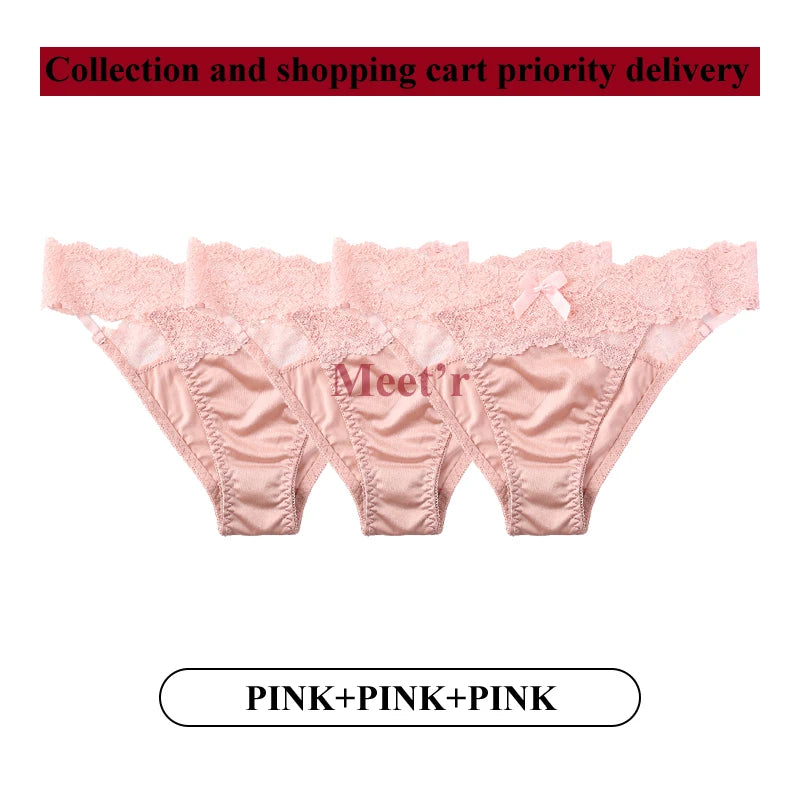 Meet'r 3Pcs/lot Women Sexy Lace Panties Low-waist Underwear Female G String Breathable Hollow out Lingerie Temptation Intimates