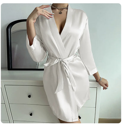 Women's Short Kimono Robe Silky Satin Bathrobe Bride Bridesmaids Getting Ready Sleepwear Soft Nightgown