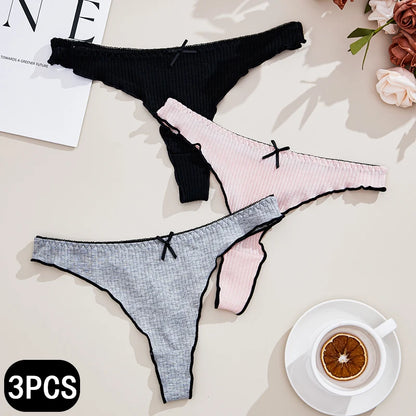 3Pcs Women's Thong Low-rise Panties Solid Color Lingerie Sexy Thongs Fashion Casual Underwear Comfort Fit Women's Tangas