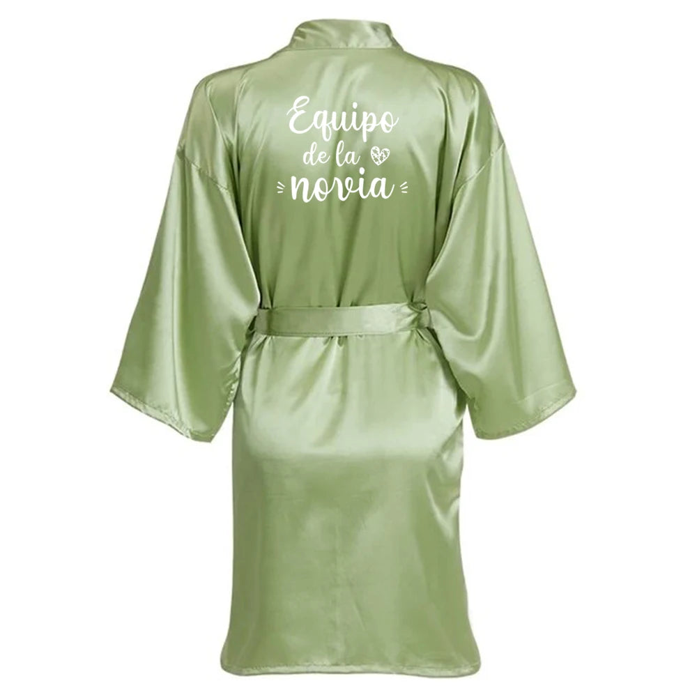 Sage Green Bridal Satin Robe Women Spanish Wedding Robe Novia Kimono Bride Party Bridesmaid Robes