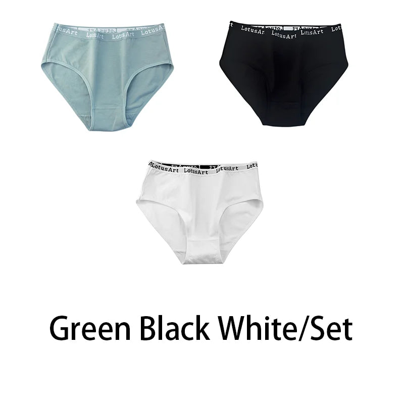 3PCS/Set Women Cotton Solid Seamless Underwear Sexy Plus Size Panties Letter Lingerie Mid Waist Comfortable Briefs NKT2123