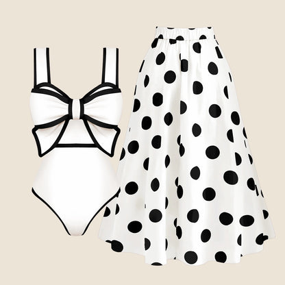 2025 New Bow Tie One Piece Swimsuit For Women Swimwear with Skirt Bathing Suit Monokini Beach Bodysuit Beach Wear
