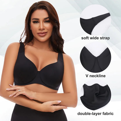 Sheroine Plus Size Underwire Bra Minimizer, Full Coverage Seamless Unlined Bras for Women Unpadded Everyday Support Comfort