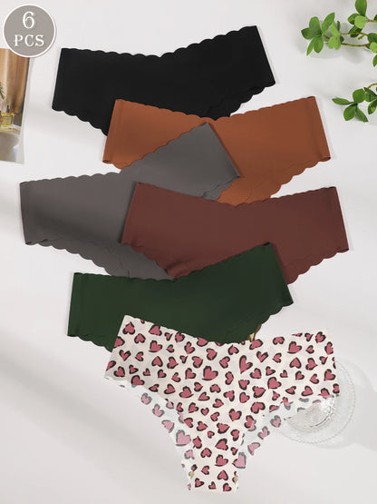 6-Pack Women's Underwear, Solid Color and Printed Mix, Seamless, Bare-Feel, Sexy and Comfortable Bikini Panties