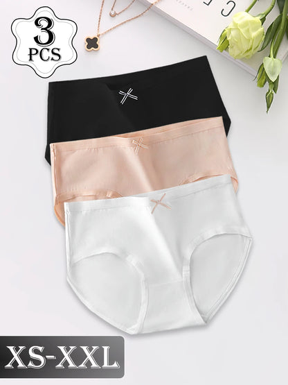 3PCS Cotton Women Panties Underwear Cute Bowknot Design Girls Briefs Lingerie Simple Low-Waist Comfortable Underpants