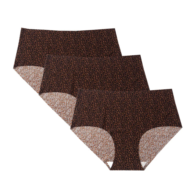 3pcs Women's Seamless Ice Silk Panties Female Mid Waist Plus Size Leopard Print Underwear Girls Fashion Brief Lady Comfort Panty