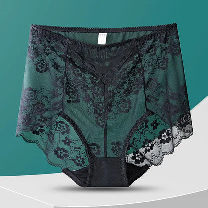 Women High Waist Plus Size Panties Sexy Lace Mesh Floral Transparent Briefs Fashion Underpants Lingerie  Seamless Underwear