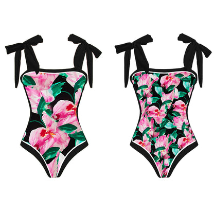 Printed Ruffle One Piece Swimsuit With Cover Up Sexy Swimwear Women Flat Belly Swim Suits Bathsuit Belt Bodysuit Beach Outing