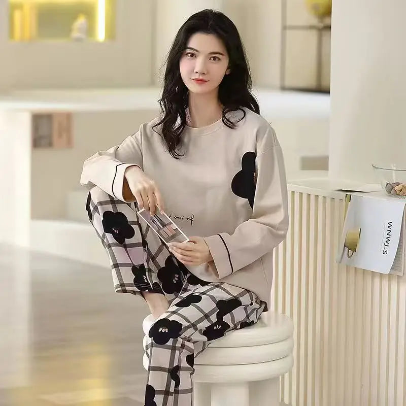 Spring and Autumn New Ladies Pajamas Homewear Set of Long-Sleeved Autumn and Winter Homewear Women Plus Size Pajamas Set