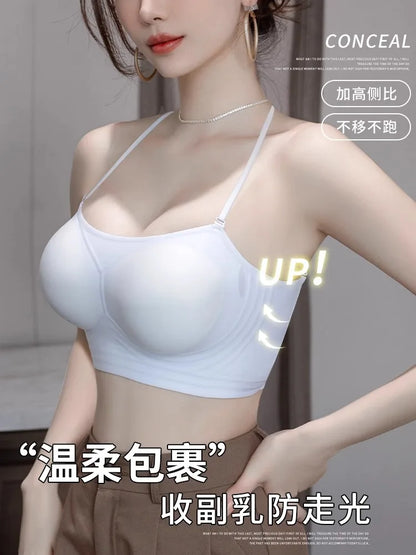 MOYISU Strapless Push Up Bra Underwear, Cross Back for Small Chest, Padded Enhancer Adhesive Lift to Look Bigger, Deep Plunge