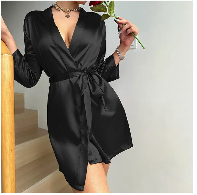 Women's Short Kimono Robe Silky Satin Bathrobe Bride Bridesmaids Getting Ready Sleepwear Soft Nightgown