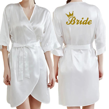 Dark Green Satin Team Bride Bridesmaid Robe Ruffle Wedding Bathrobe Gown Women Dressing Sleepwear Mother Maid of Honor Kimono