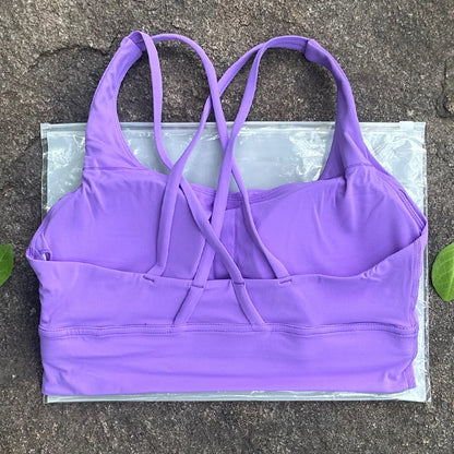 Solid Color Women Cross Back  Bra Fitness Underwear Soft Fitness Sport Bra Top Gym Yoga Athletic Workout With Chest Pad