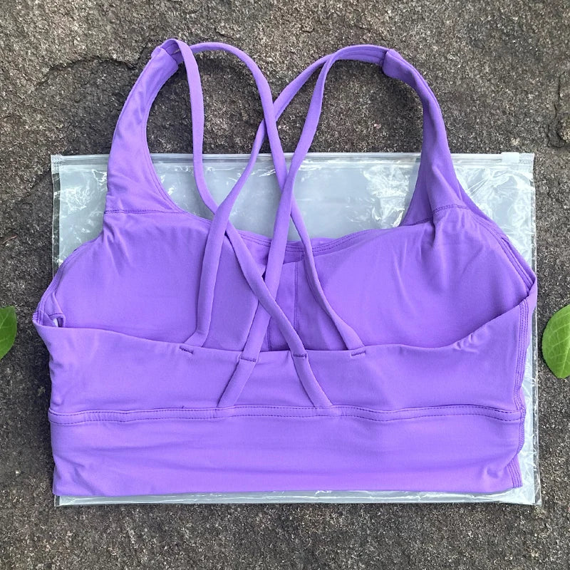 Solid Color Women Cross Back  Bra Fitness Underwear Soft Fitness Sport Bra Top Gym Yoga Athletic Workout With Chest Pad