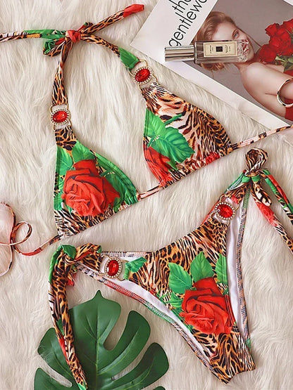 2025 Shiny Rhinestone Diamond Bikini Women Swimsuit Female Swimwear Two Pieces Bikini Set Halter Metal Chains Bathing Suit Swim