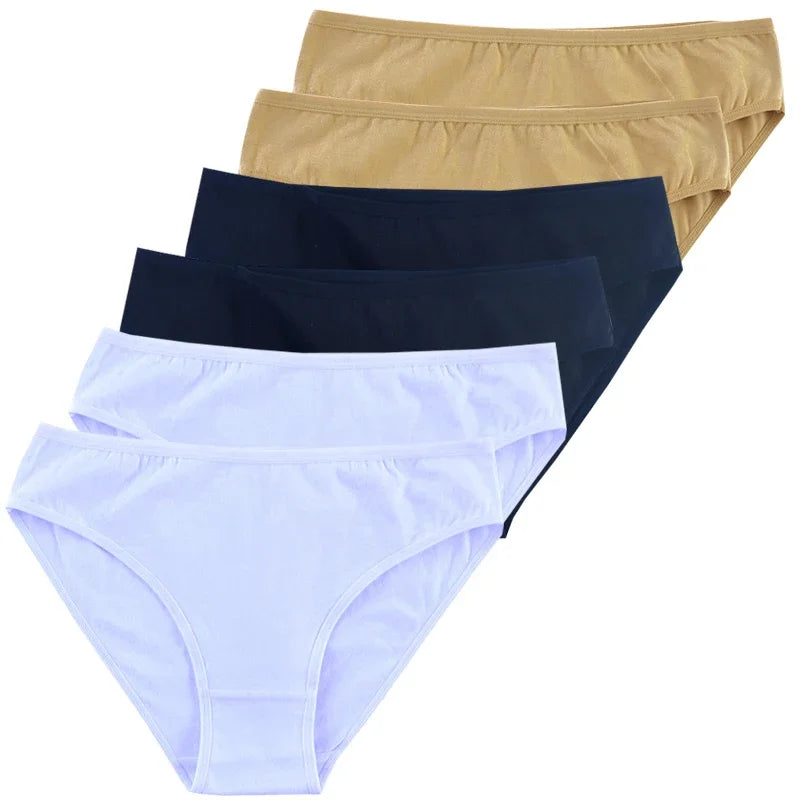6pcs Women Panties Girl Sexy Underwear Solid Color Middle-Waisted Briefs Female Ventilation Soft Cotton Women's Underpants