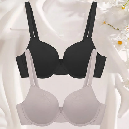 2Pcs/Set Comfortable Adjustable Push Up Bra Shockproof Lingerie Wireless Deep V Bra Anti-sagging Brassiere for Women Summer Bras